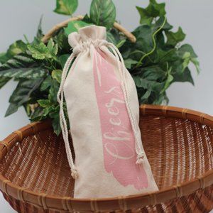 Canvas "CHEERS" Favor Drawstring Closure Bag Wine Gift Bag